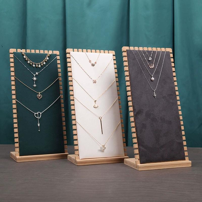 Creative Bamboo Necklace Display Stand Large Size L-Shaped Detachable Pendant Necklace Bracelet Chain Jewelry Rack Showcase Prop