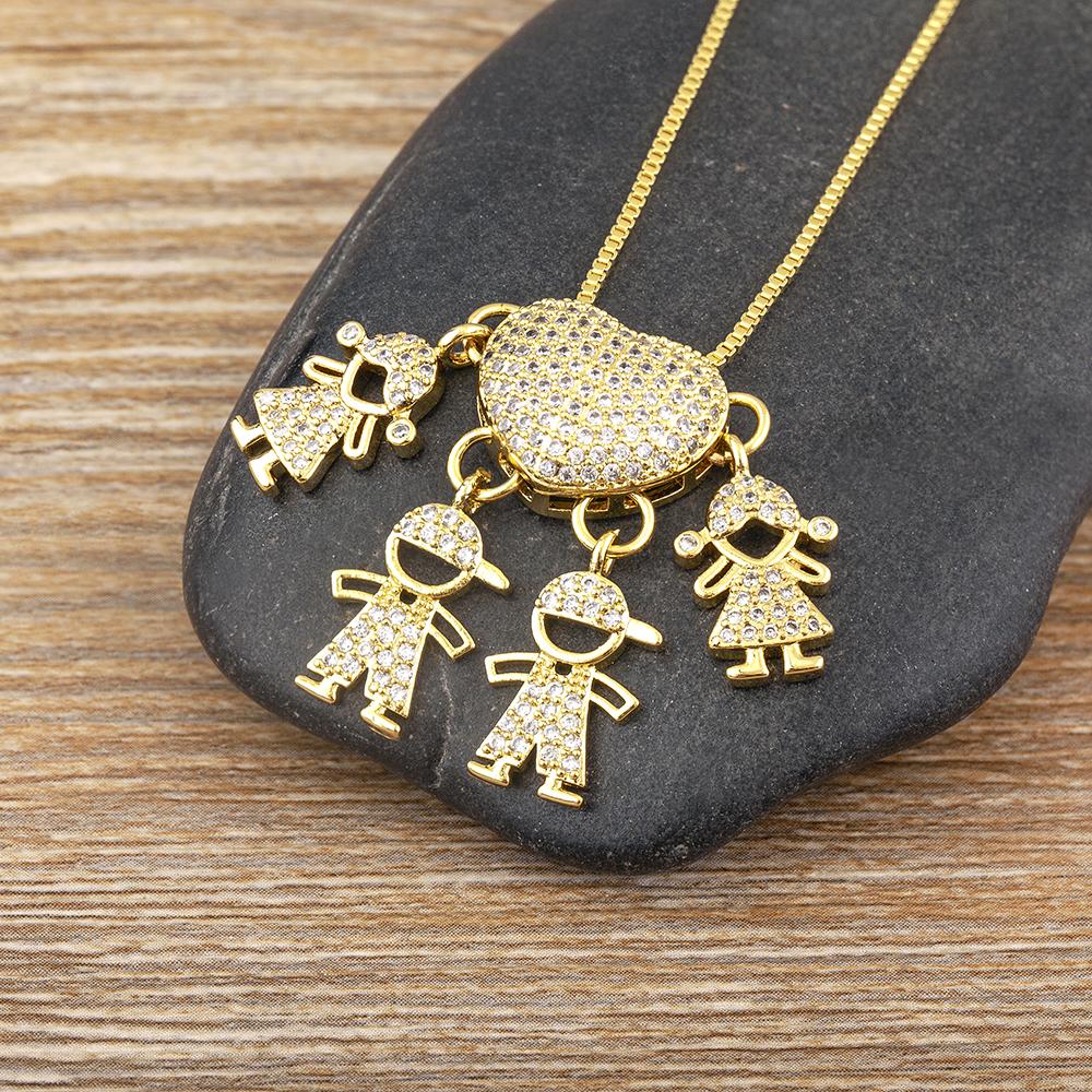 Nidin Fashion Pave Shiny Crystal Zircon Heart Shape Boy Girl Copper Pendant Necklaces For Women Family Son/Daughter Jewelry Gift