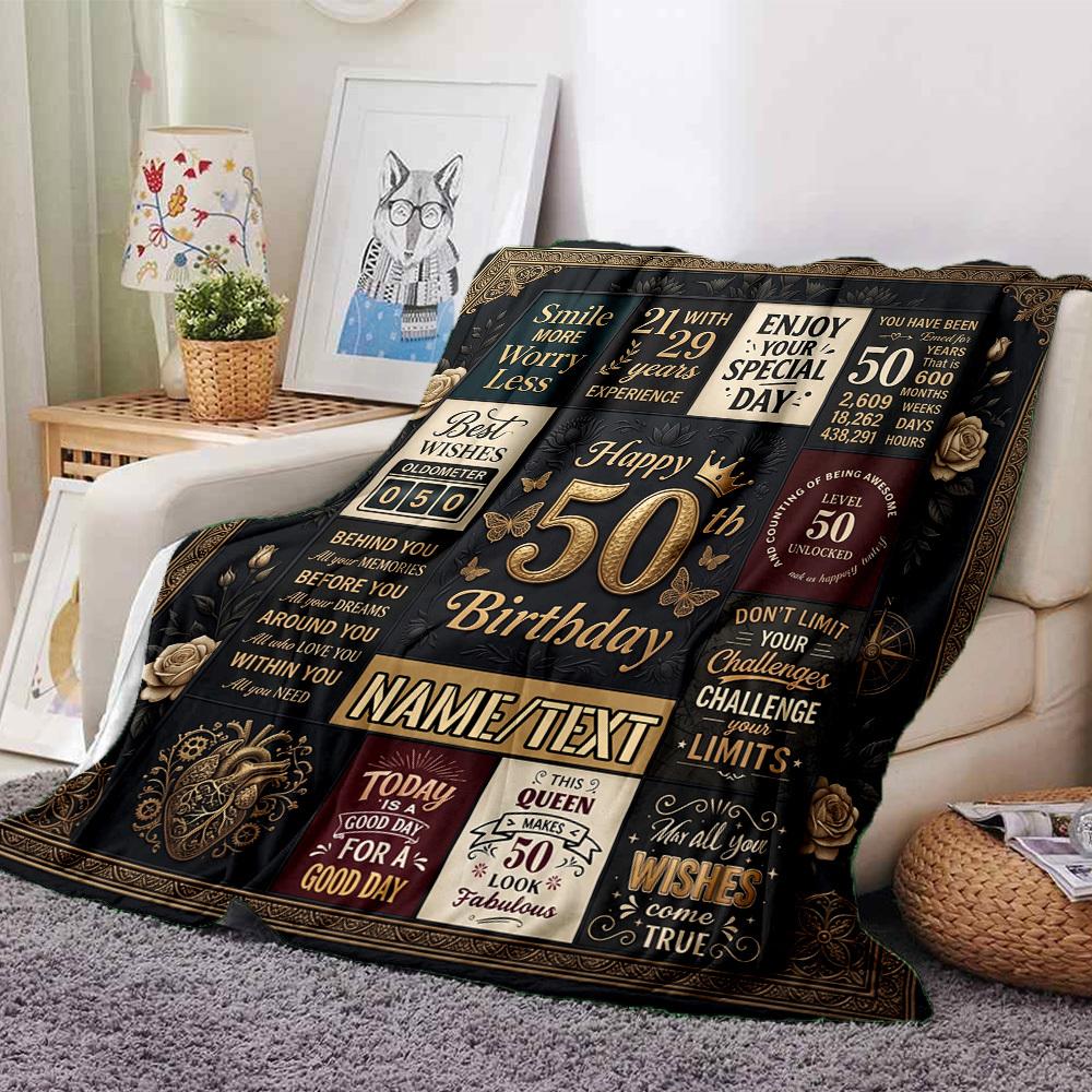 Happy Golden Anniversary Customize Your Name Blanket Soft Comfortable Lightweight And Versatile All Year Round Suitable For Travel Camping Picnics