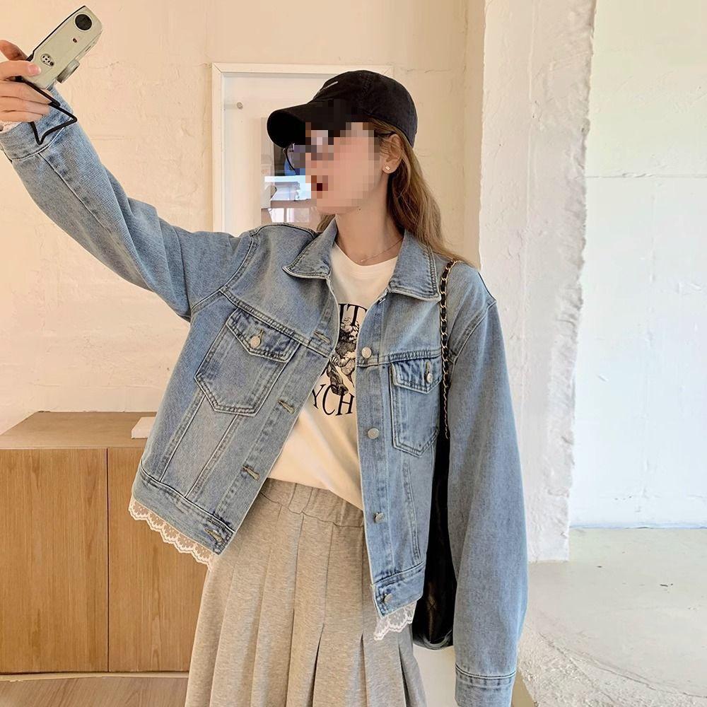Popular Lace-Trimmed Denim Jacket for Women - Petite, Versatile Spring Wear with a Hot Look