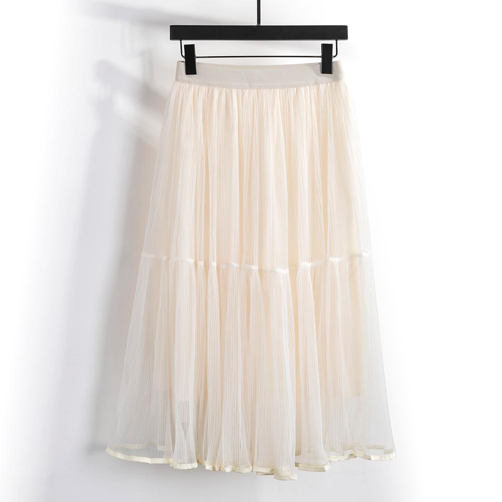 

Qooth Летняя сетчатая юбка миди Элегантная повседневная юбка-тюль средней длины для женщин QT2066 Free Size бежевый