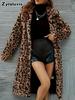 Women's Oversized Casual Long Fur Cheetah Print Coat Jacket Windbreaker