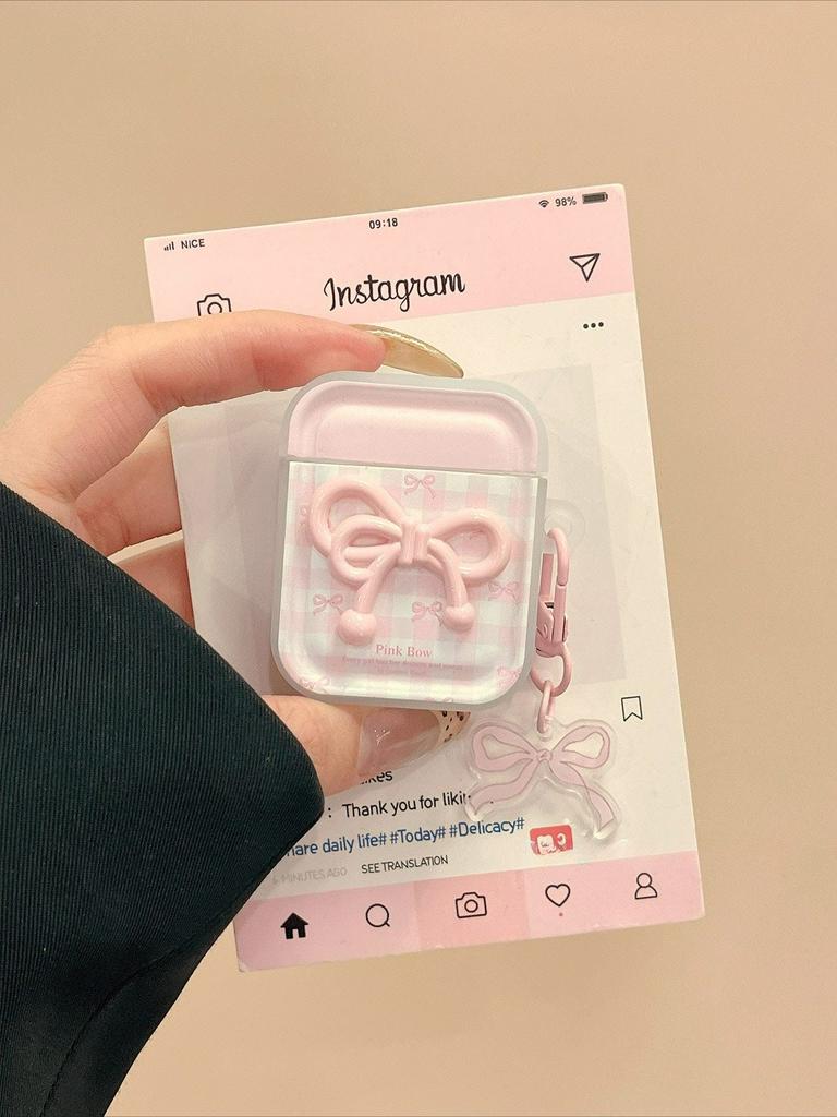 Cute Pink Bow Case for AirPods 4 3 2 1 Pro 2 Pro 3 Protective Wireless Bluetooth Headset Protective Cover Sleeve Accessories