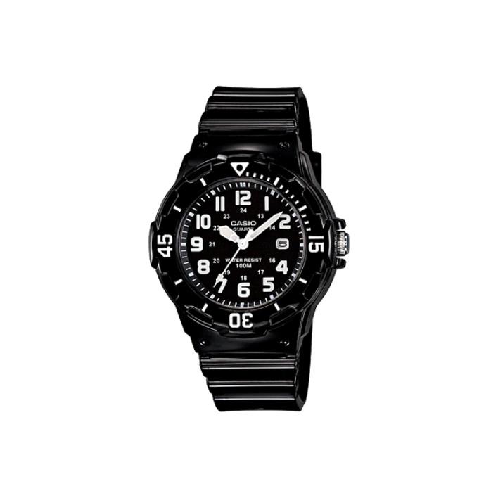 Casio Youth Series Lrw Round Dial Three Hands Digital Style Sports 100 Meters Waterproof Quartz Movement Resin Strap Women Watches Black LRW-200H-1B