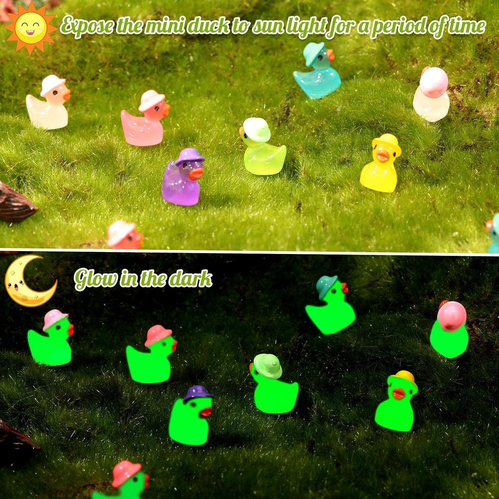50Pc Luminous Mini Resin Ducks Wearing Hat, Glow In The Dark Diy Crafts Cake Decor For Micro Landscape Dollhouse Garden