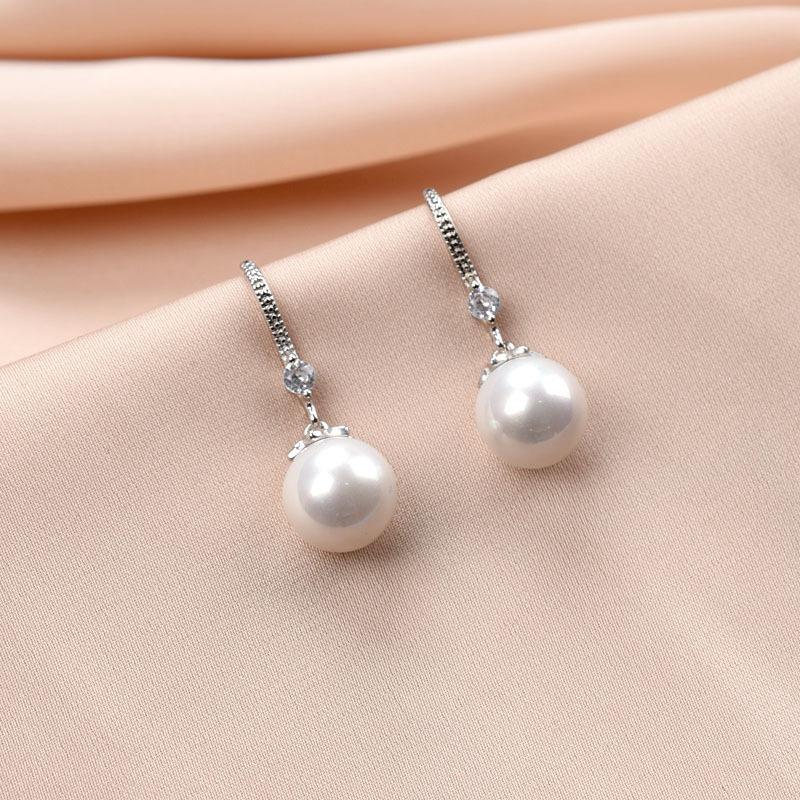 Sterling Silver Pearl Diamond Inlaid Drop Earrings For Women Fashion Jewelry