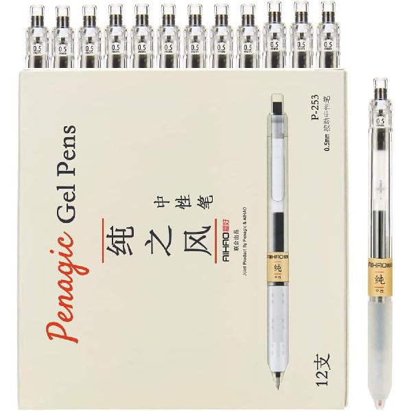 12 Pcs, Gel Pens 0.5mm, Retractable Pens, Black Pens 0.5 Fine Point, Style of Japanese Gel Pen, Retractable Gel Pens for Asian Korean Japan Office