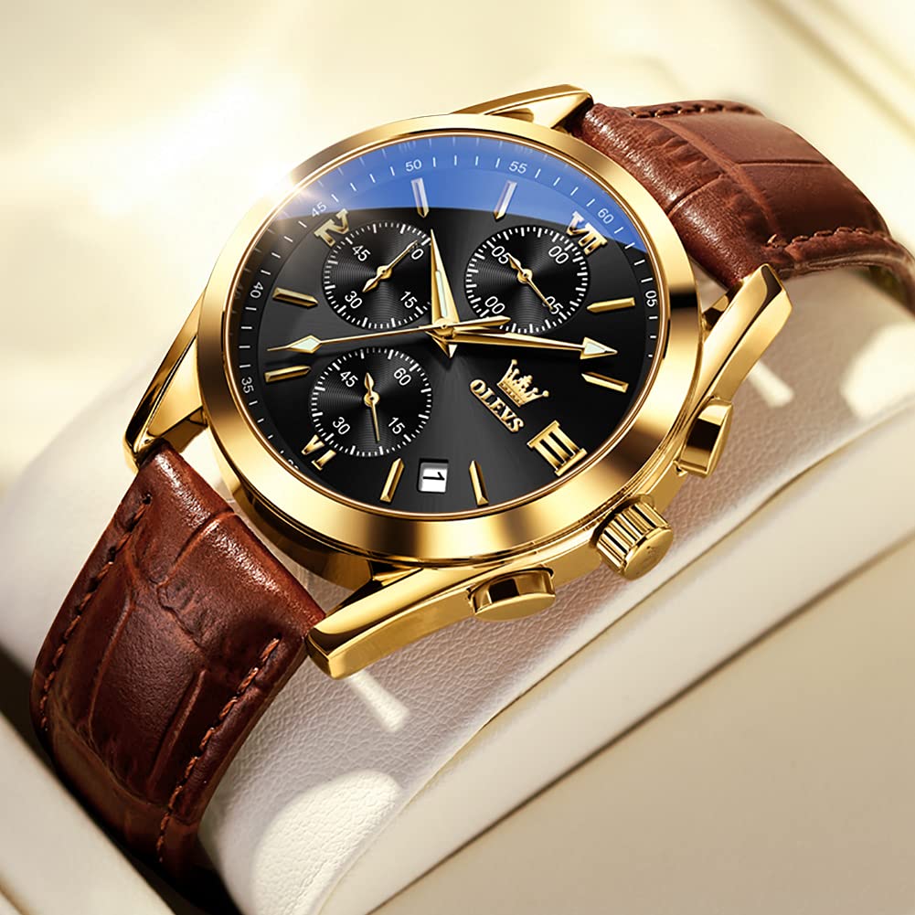 OLEVS Men's Watch, Stylish Ultra-Thin Leather Strap, Quartz Movement, Analog, Date Display, for Men