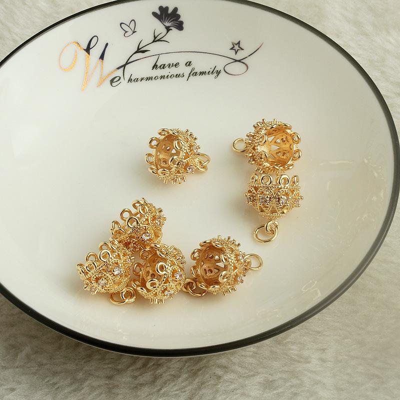 14K Gold Filled Zircon Crown Tassel Pendant Charm for DIY Jewelry.