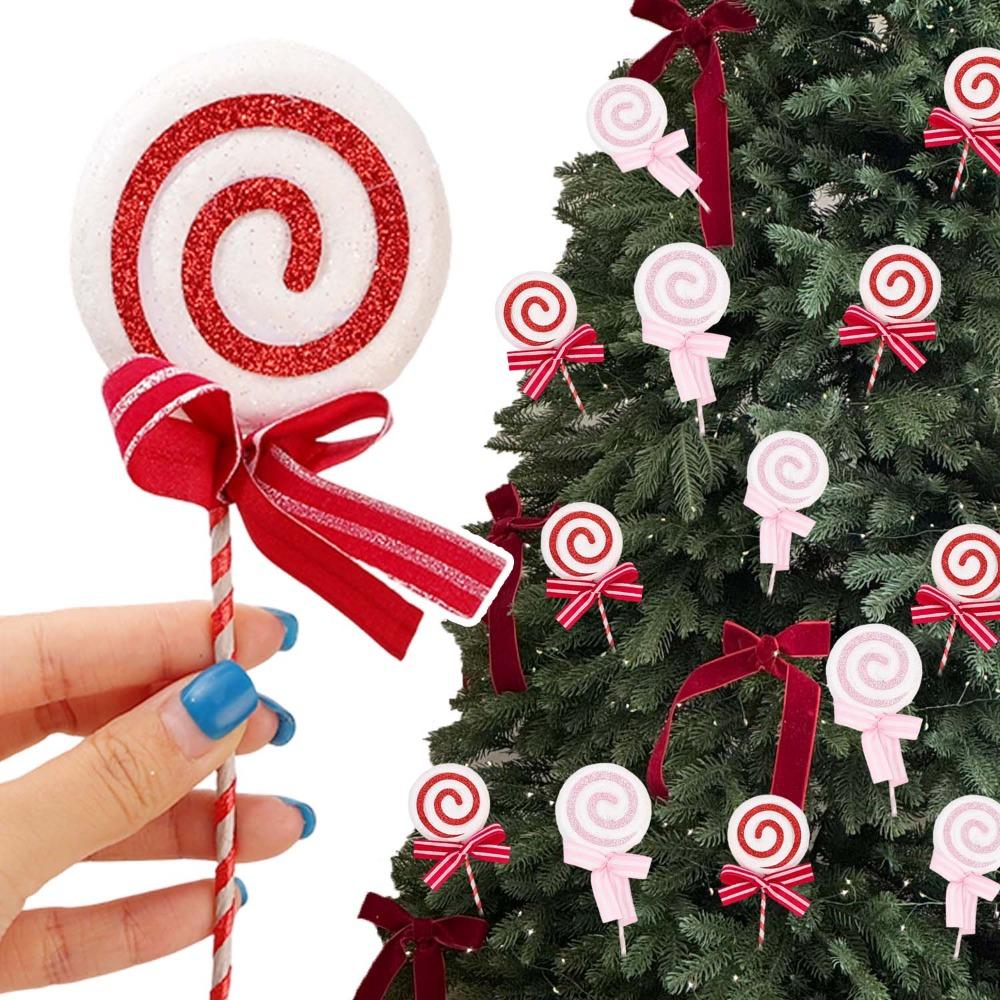 Simulation Plastic Glittery Candy Cane Christmas Lollipop Pendant Xmas Tree Hanging Ornament New Year Home Party Decoration