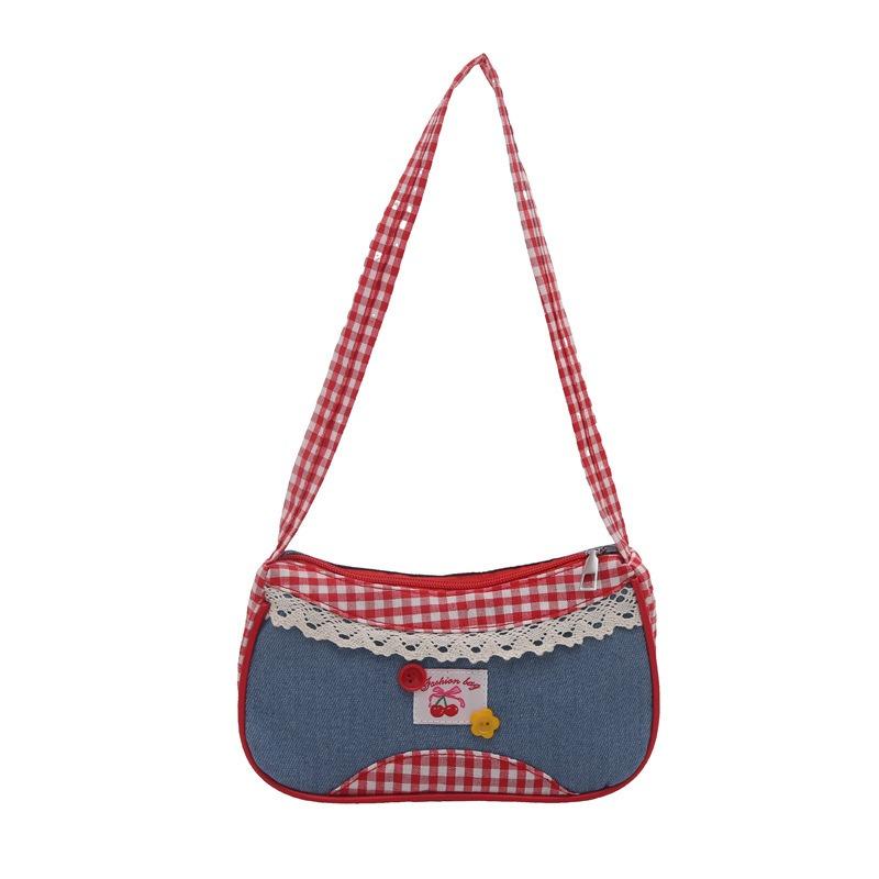Cute versatile small fresh plaid shoulder bag pleated women's messenger bag college style hand bag