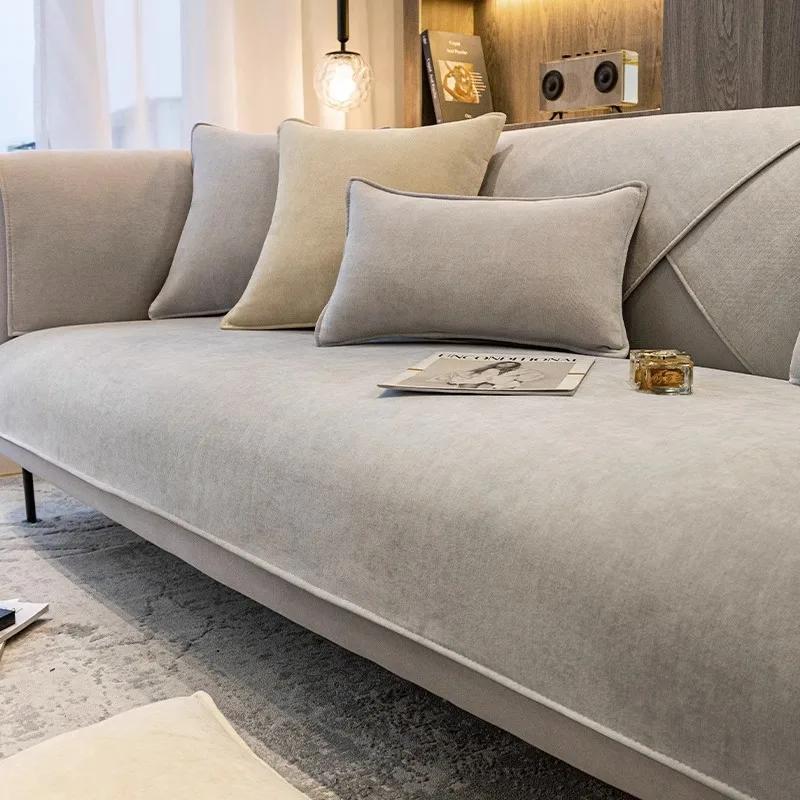 Modern Simple Grey Chenille Sofa Cushion Four Seasons Universal Slipcover Light Luxury Sofa Towel Cover Non-slip Sitting Pad