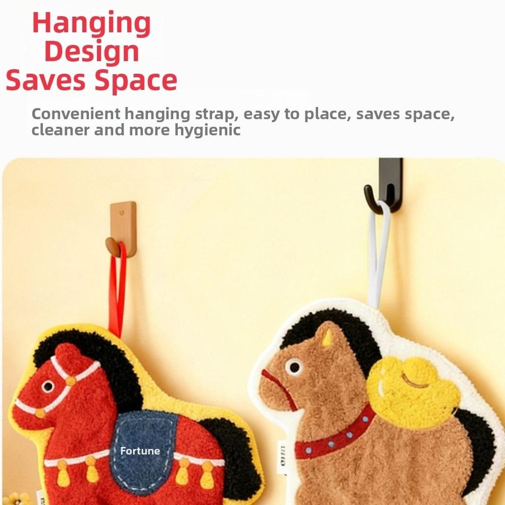 Coral Velvet Year of Horse Hand Towel Thickened Quick Drying Bathroom Kerchief Hanging Water-absorbing Washcloth Household