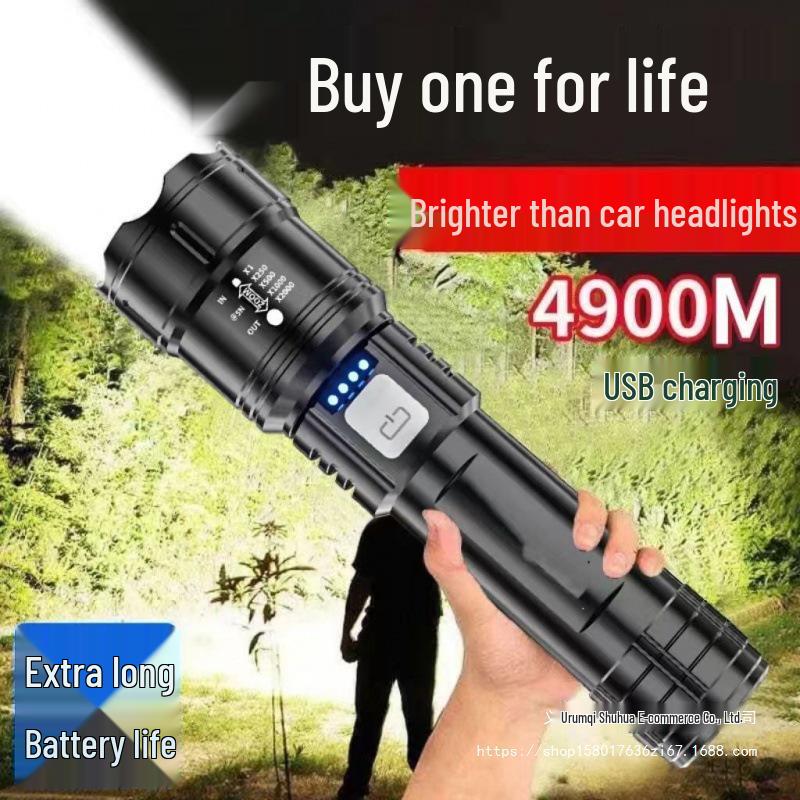 Rechargeable High-Power LED Flashlight: Small, Portable, Tactical, Multifunctional, Long-Range White Light