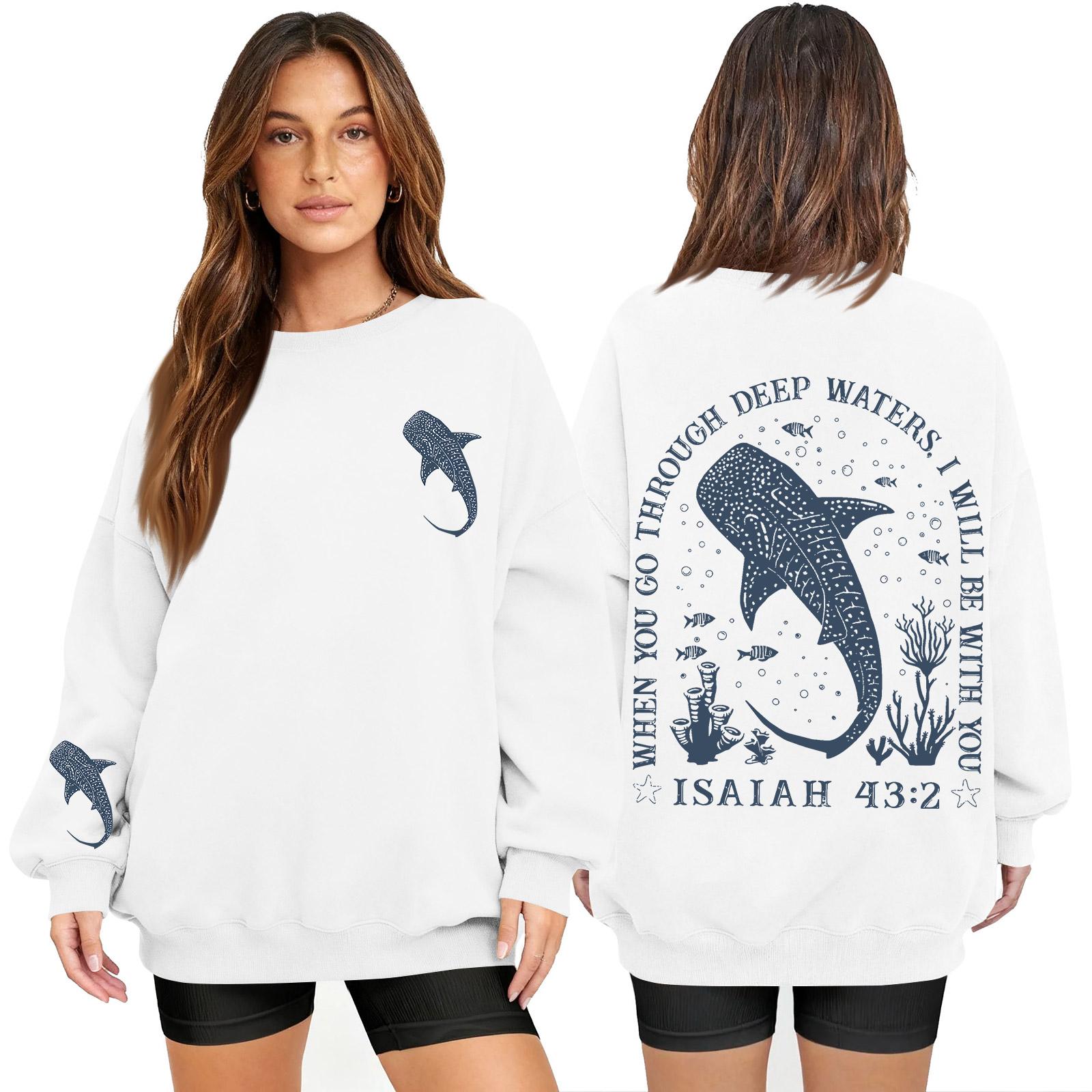 

Women s Fashion Long Sleeve Print Round Neck Loose Pullover Sweater Top XL білий