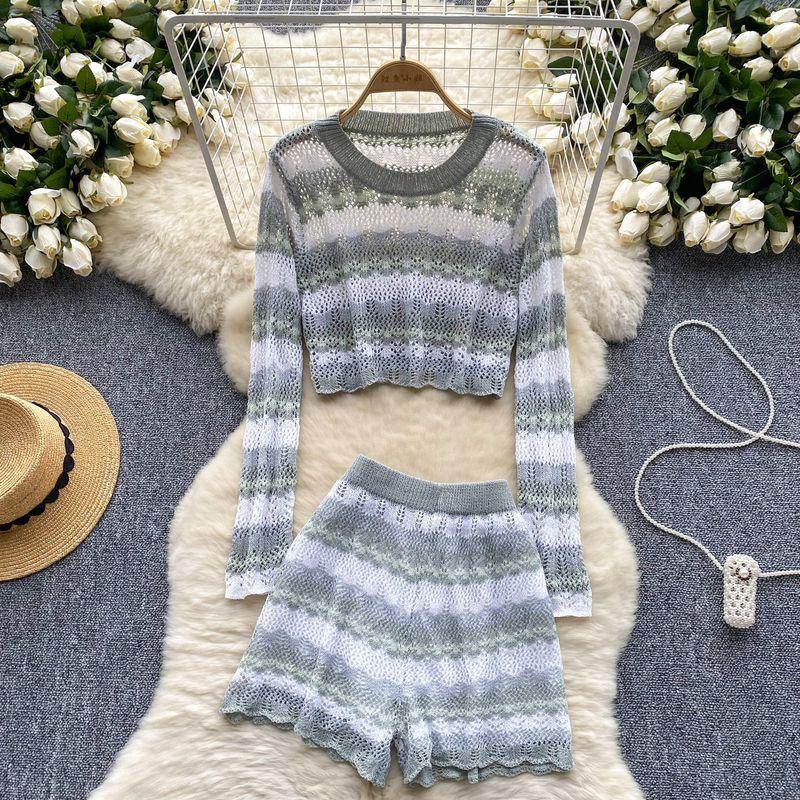 Fashion Wind High Waist Slim Looking Short Pants Knitting Suit