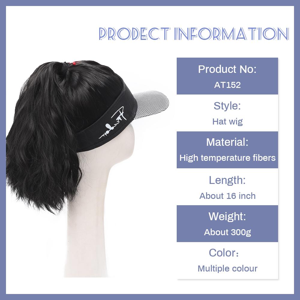 Synthetic Natural Wig Ponytail Extended Wig with Hat Travel Beach Sunshade Baseball Cap One-piece Easy-to-wear Hat Wig