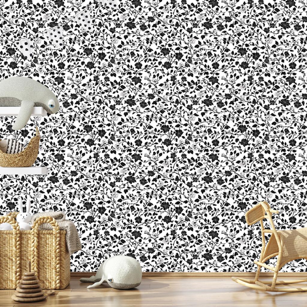 Wallpaper Black and white flowers gray and light gray 50x1000