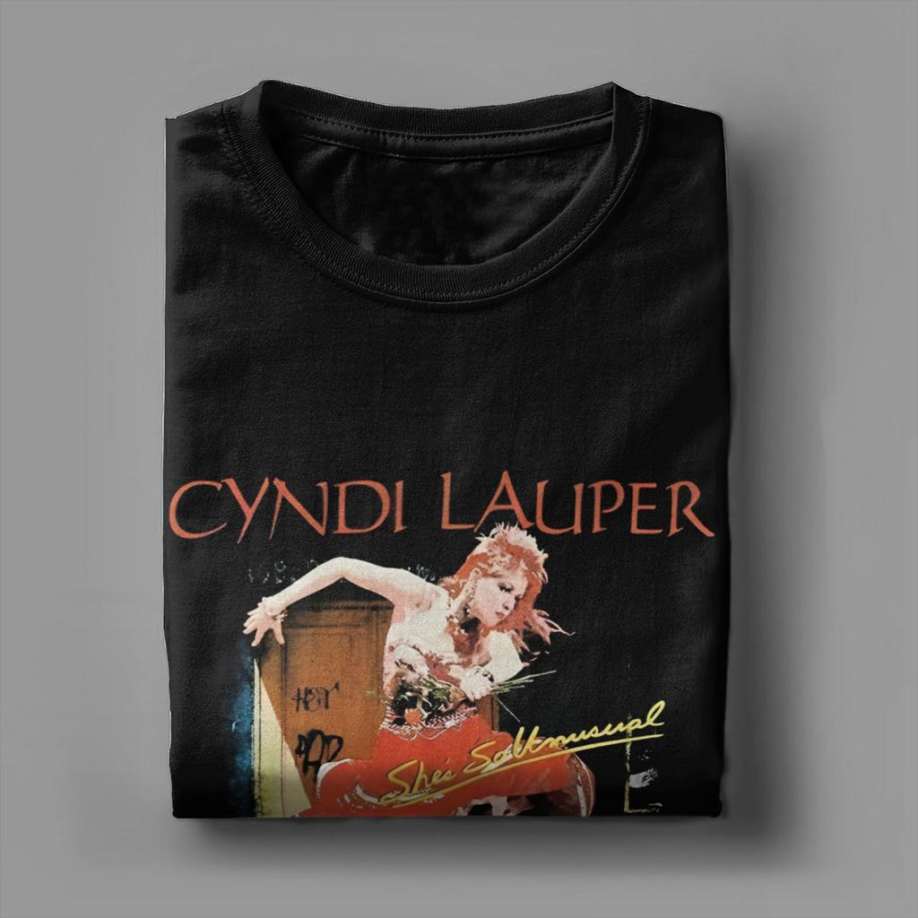 Vintage Cyndi Lauper Singer Tour T-Shirts Men Crewneck Cotton T Shirts She's So Unusual Short Sleeve Tees Gift Idea Merchandise