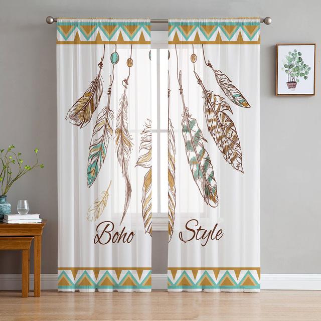 

Розовый Ловец снов, круглые шифоновые прозрачные шторы с перьями для гостиной, спальни, домашний декор, оконная вуаль, тюлевые занавески, шторы 1 PCS W200XH250cm