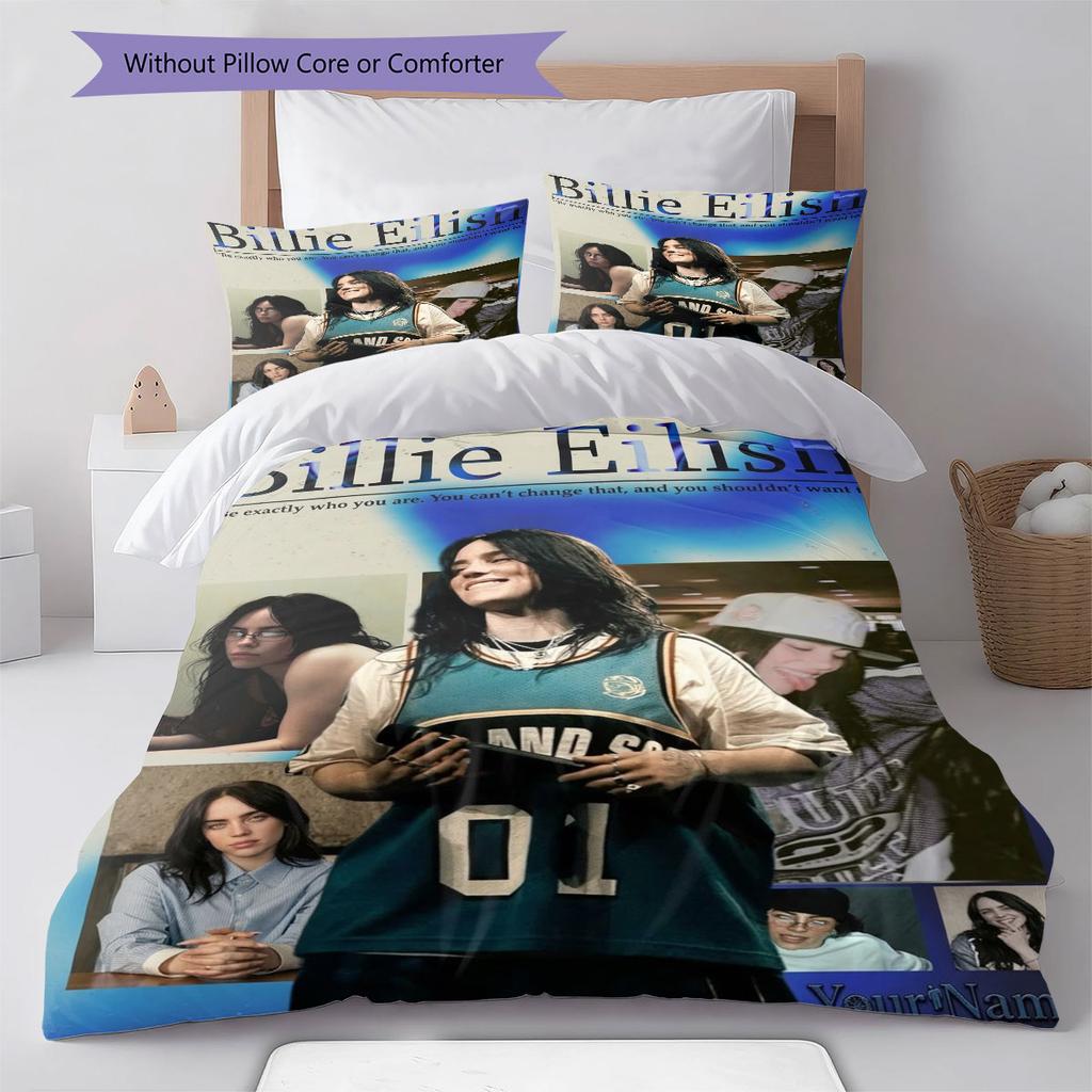 Billie Eilish Custom Name Pattern Bedding,Quilt Set Quilt Cover Pillowcase Home Birthday Gift(1 * Duvet Cover + 2 * Pillowcase, Without Core)