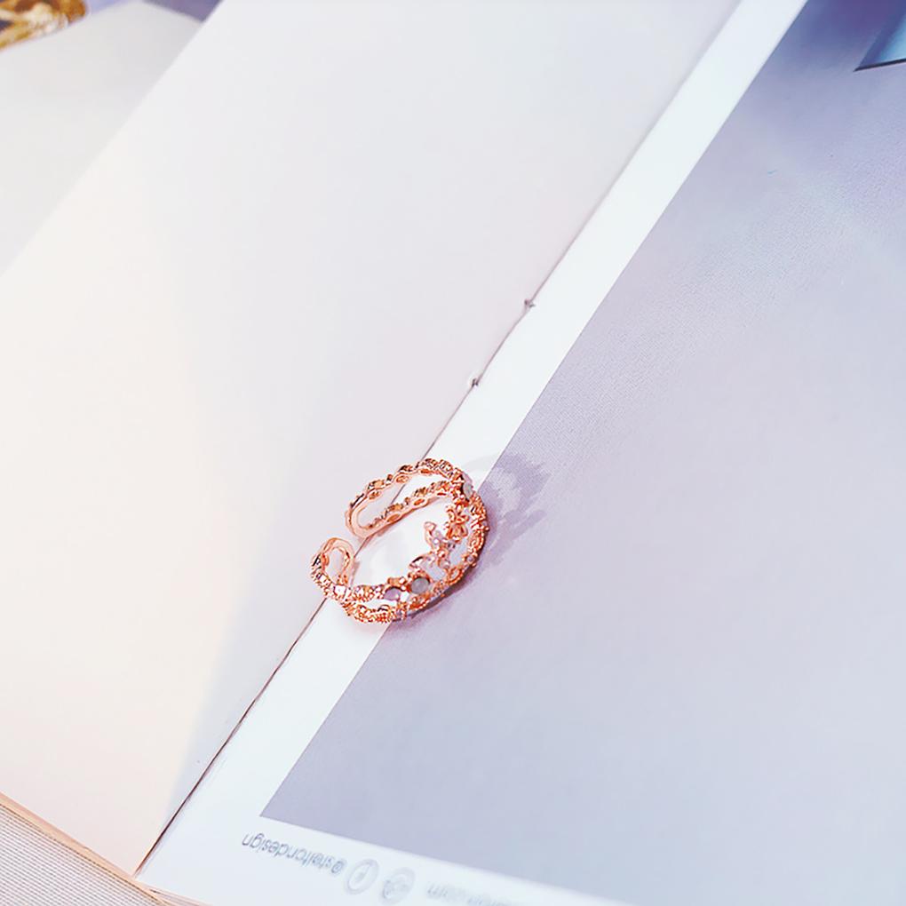 Adjustable Open Women Fashion Cubic Zircon Flower Finger Jewelry Gift for Girls