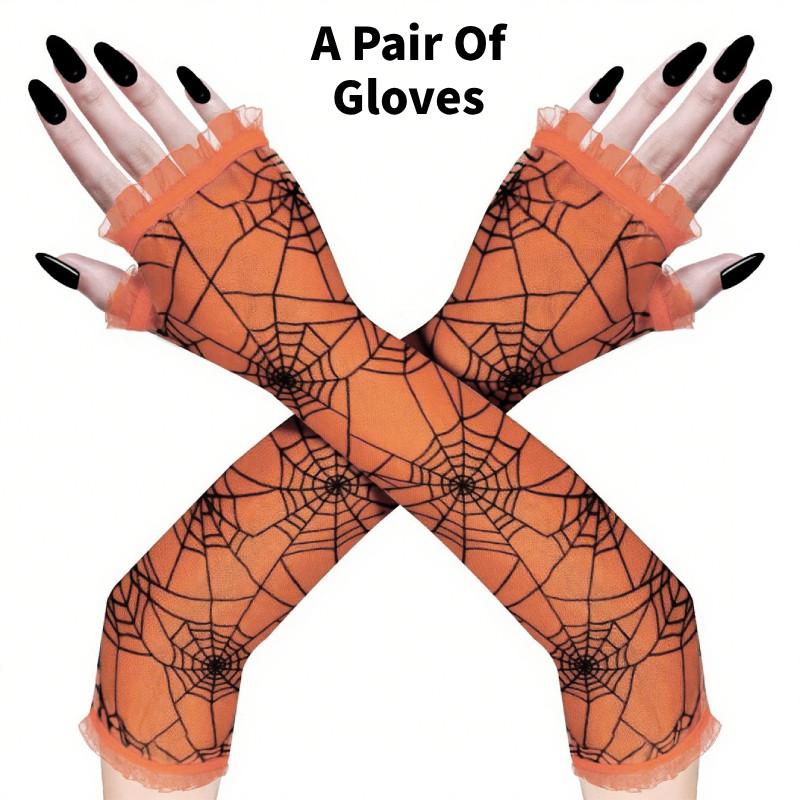 

Костюмы на Хэллоуин Длинные перчатки Дизайн паутины Косплей Вечеринка Украшения оранжевый