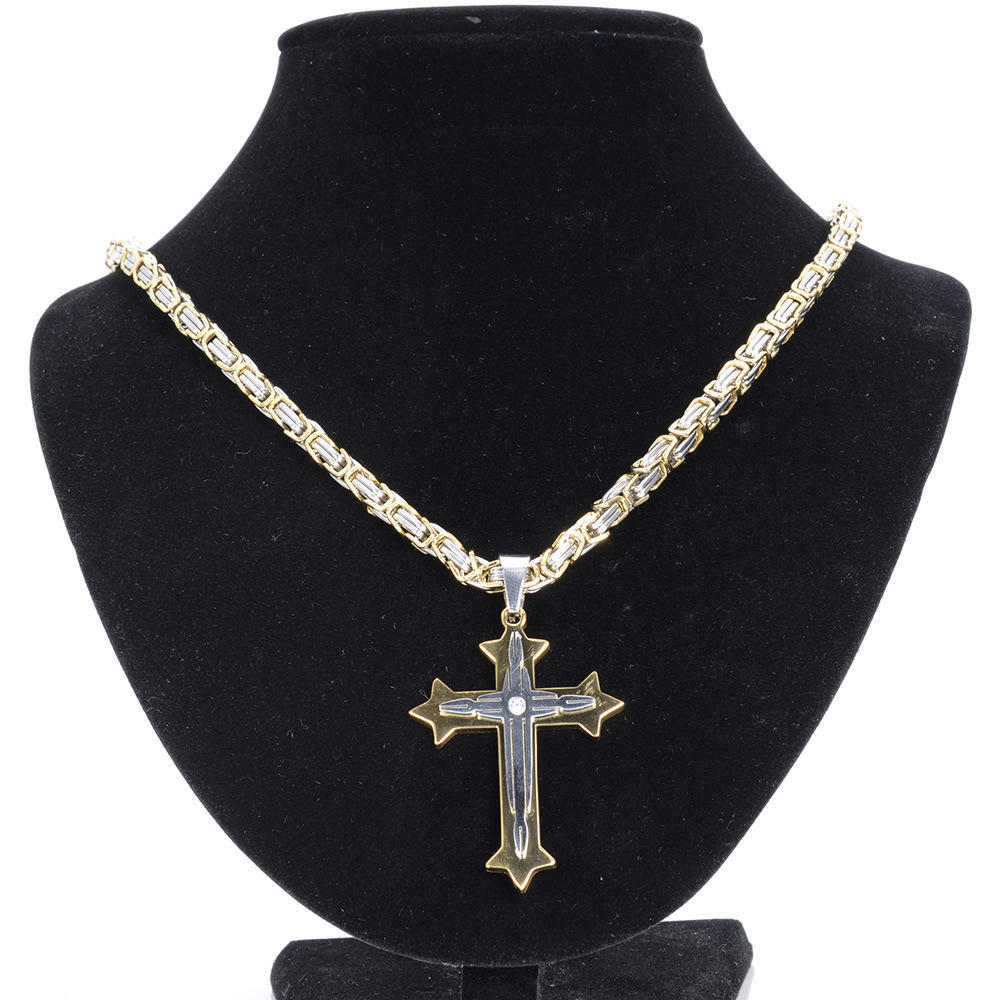 Pingente de Cruz de Aço Inoxidável Cruz de Três Camadas Vintage Novo Colar Cubano