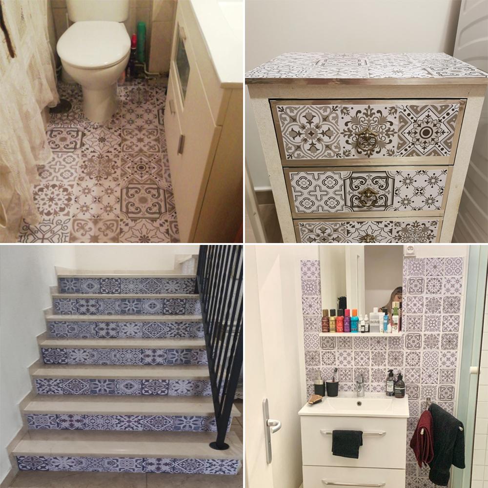 10pcs Retro Pattern Matte Surface Tiles Sticker Transfers Covers for Kitchen Bathroom Tables Floor Hard-wearing Art Wall Decals KTY