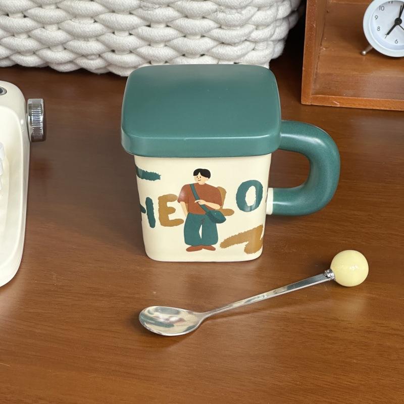Cute retro boy and girl mugs, couple high-value ceramic drinking cups, birthday gifts for girlfriends