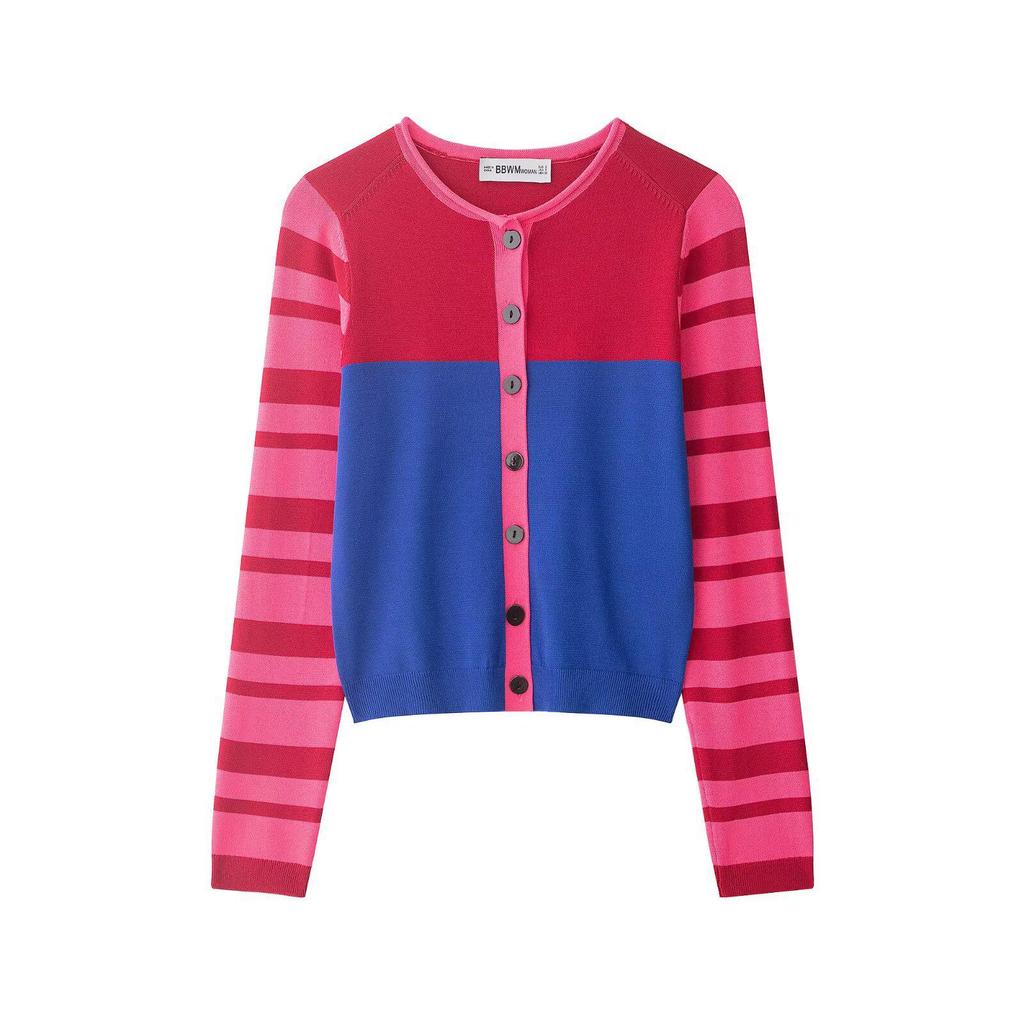 2026 Spring Women's Color Block Single-Breasted Knit Cardigan - European & American Style