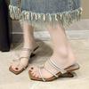 Fashion Summer New Mid-heel Slippers Women's Square Head Open Toe Thin Strap Set Foot Anti-slip Wear-resistant Slope Heel Shoes