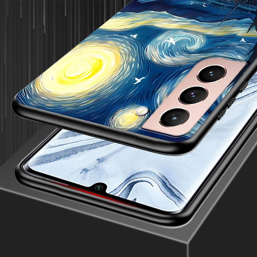 Starry Night Van Gogh Art Case for Samsung Galaxy S23 S21 S20 FE S24 S22 Ultra S10 S10e S9 Plus Soft Black TPU Phone Cover
