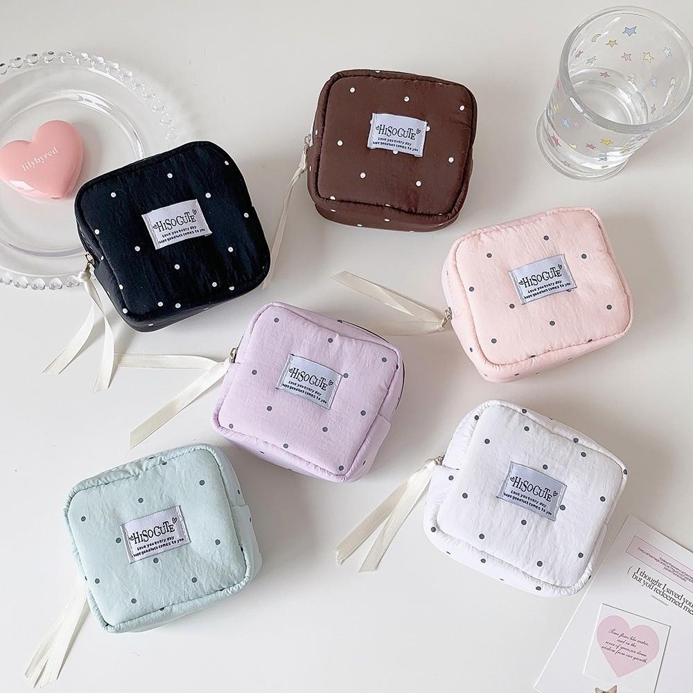 Polka Dot Sanitary Napkin Storage Bag Large Capacity Lipstick Key Portable Cosmetic Bag  Student
