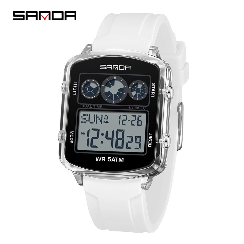 SANDA Brand 6503 Fashionable Square Timer Electronic Watch, Student Alarm Clock, Multifunctional Waterproof Sports Men's Watch