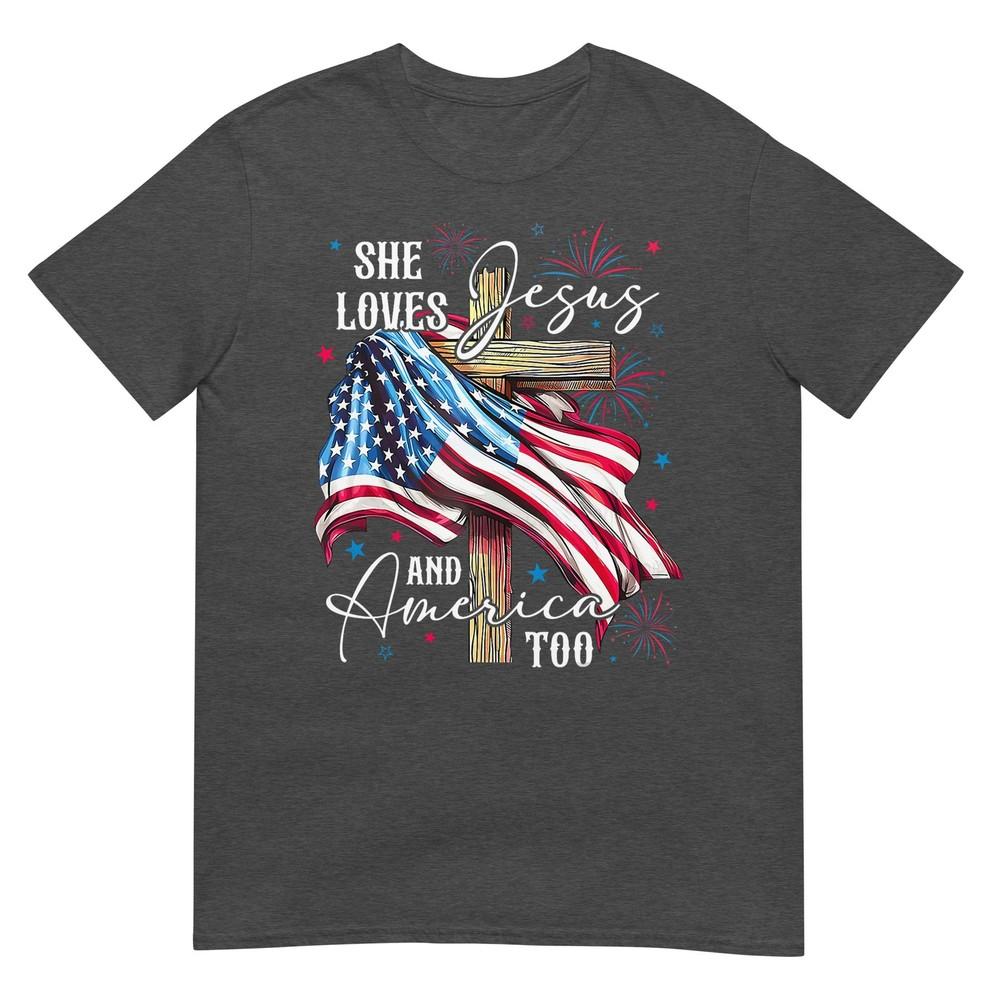 She Loves Jesus And America Too American Patriotic Usa Flag TShirt