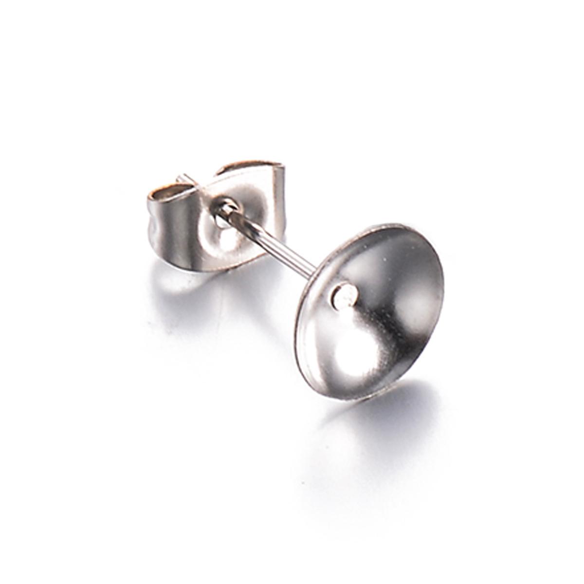 50pcs/lot Stainless Steel Stud Earring Settings Round Blank Peg Stud Earring Fit for 4,5,6,8mm Bead DIY Jewelry 5mm