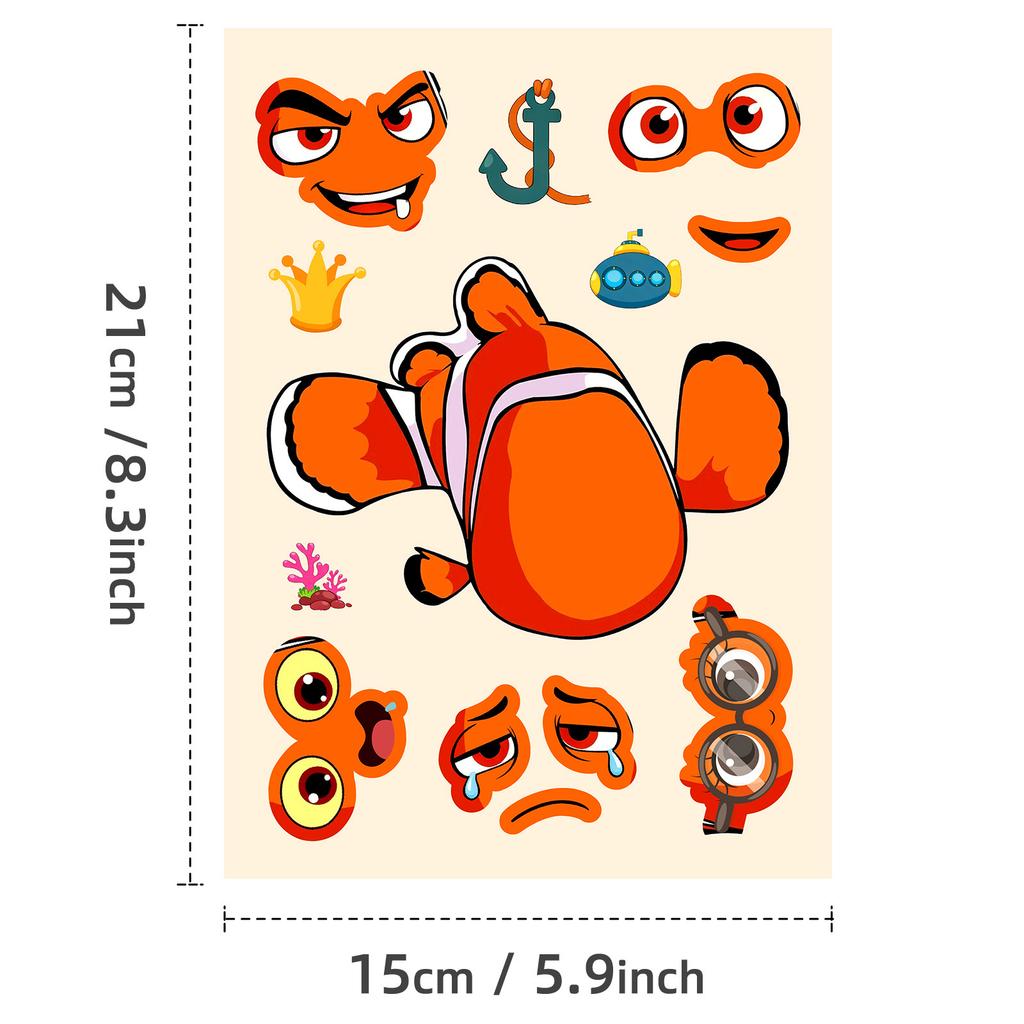 6 Sheets/Pack Marine Life Puzzle Face Change Sticker Starfish Shark Cute Cartoon Fun Diy Collage