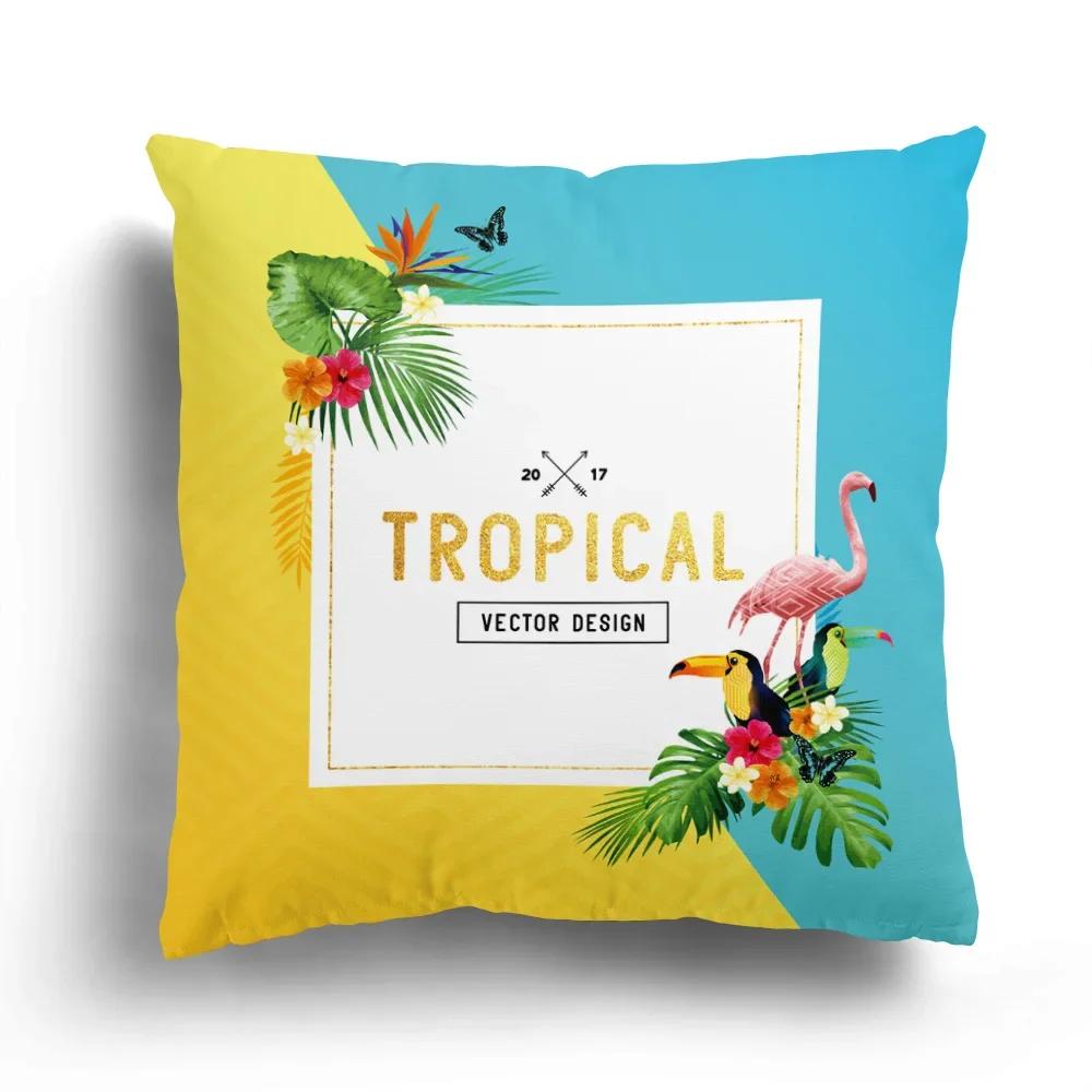 Tropical Plant Flamingo Print Pattern Cushion Cover for Home Living Room Sofa Decoration Waist  Pillowcase