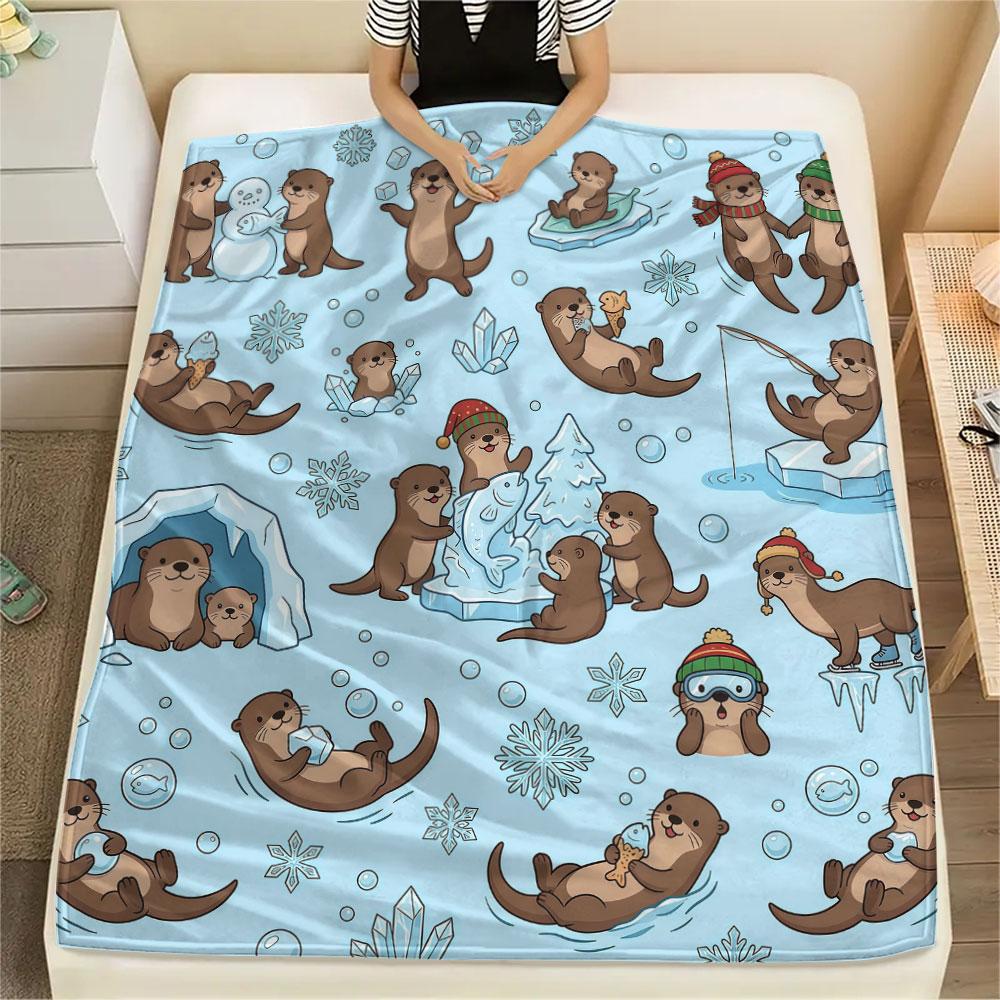 1PC Winter Hamsters Graphic Print Flannel Blanket Lightweight and portable for Home Decor Warmth and Comfort Birthday Present Birthday Gifts