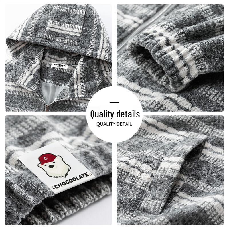 :CHOCOOLATEit Amerikanischer Stil Gestreiftes Kapuzen-Reißverschluss-Sweatshirt