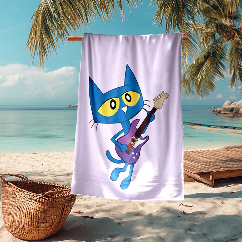 Ultra-Soft Beach Towel with Pete the Cat Theme,Ideal for Pool - Camping, Diving - Perfect Travel Essential, Vibrant Beach Towel.