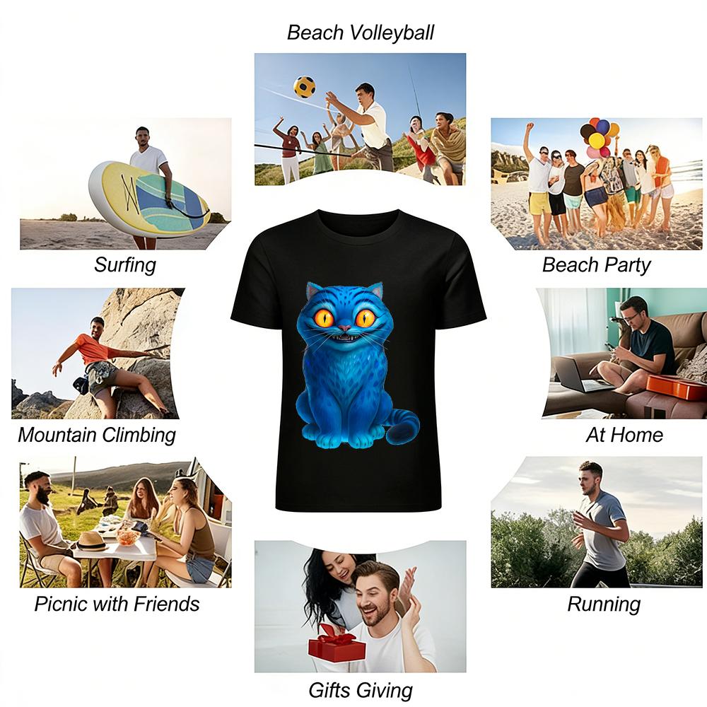 Cheshire Cat Print Casual Top Trendy Fairy Tale Style Loose Breathable T-Shirt For Men And Women Pure Cotton T-shirt