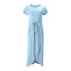 New Women's Solid Color Anti-Sleeve Flat Short Sleeve Crew Neck Irregular Dress