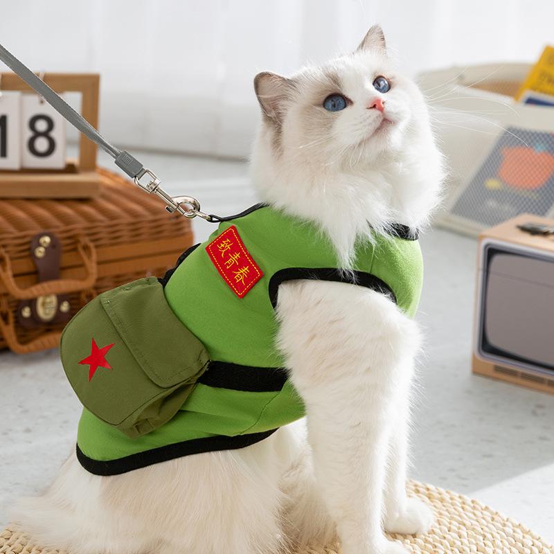 Internet Celebrity Pet Retro Student Satchel Vest Spring and Summer Thin Cat Breathable Muppet Silver Gradient Kitten Clothes
