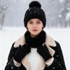 3Pcs/Set Women Hat Scarf Gloves Set Solid Color Design Twist Texture Thickened Warm Plush Lining Hat Scarf Gloves Winter Accessories