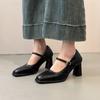 Retro Style Square Head Mary Jane Shoes 2025 New High Heels with French Light Mouth Thick Heel Single Shoes Small Leather Shoes