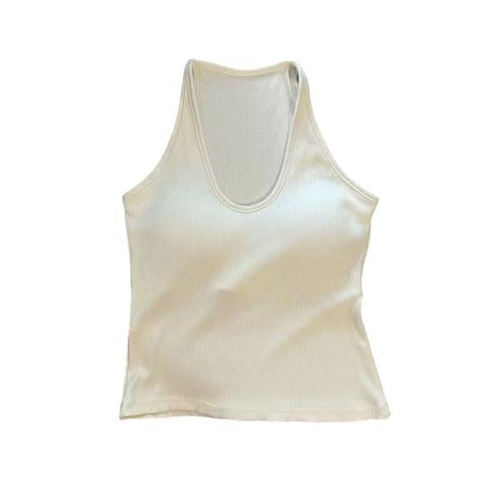 Women s V Neck Halter Padded Tank Tops Ribbed Double Lined Sleeveless Basic Shirts with Built in Bra Summer Sexy Going Out Tops белый