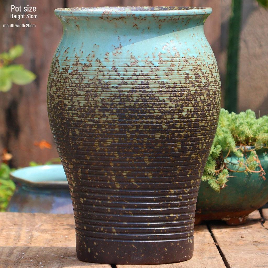Handmade Large Ceramic Pot for Succulents & Orchids - Breathable, Coarse Pottery Bonsai Planter