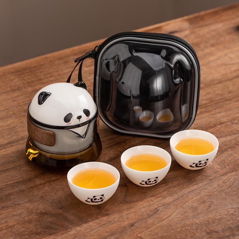 Creative Panda Travel Tea Set One Pot Three Cups Ceramic Kuaike Cup Gift Corporate Business Companion
